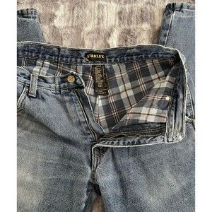 Mens Stanley Jeans Flannel Lined Insulated Carpenters Denim Blue Jeans 32x30